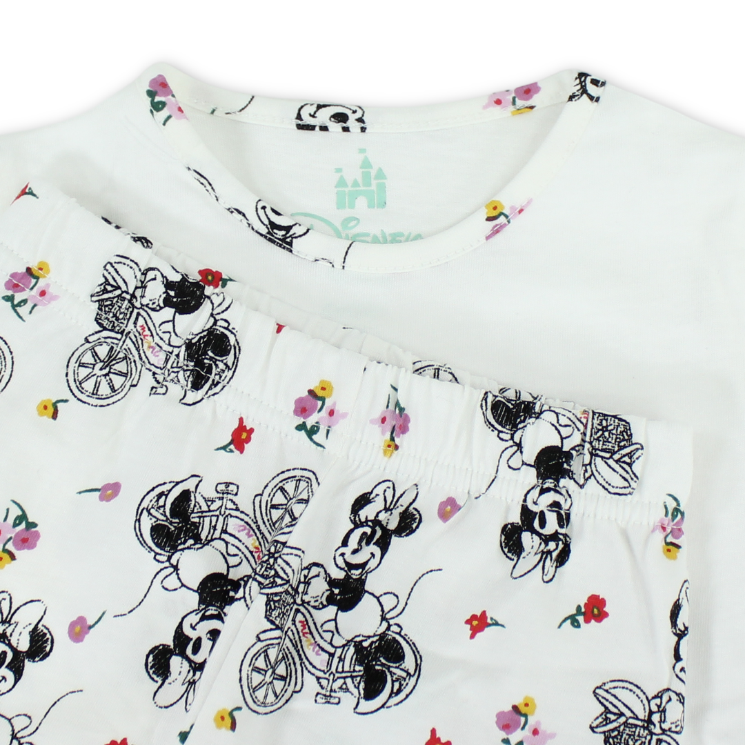 Baby Girls Cotton Pajama – Off-White with Minnie Mouse Print
