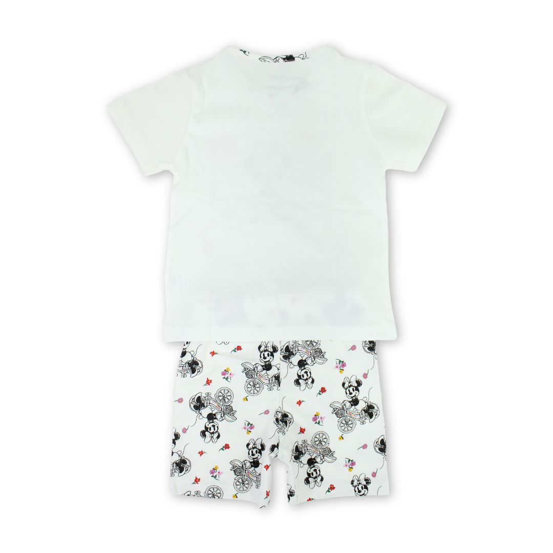Baby Girls Cotton Pajama – Off-White with Minnie Mouse Print