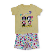 Baby Girls Cotton Pajama – Yellow with Mickey & Minnie Mouse Print