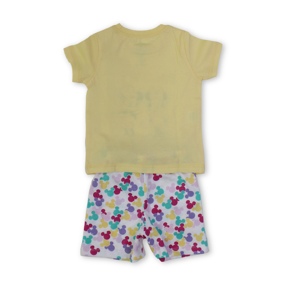 Baby Girls Cotton Pajama – Yellow with Mickey & Minnie Mouse Print