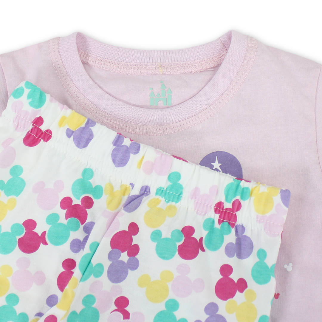 Baby Girls Cotton Pajama – Pink with Mickey & Minnie Mouse Print