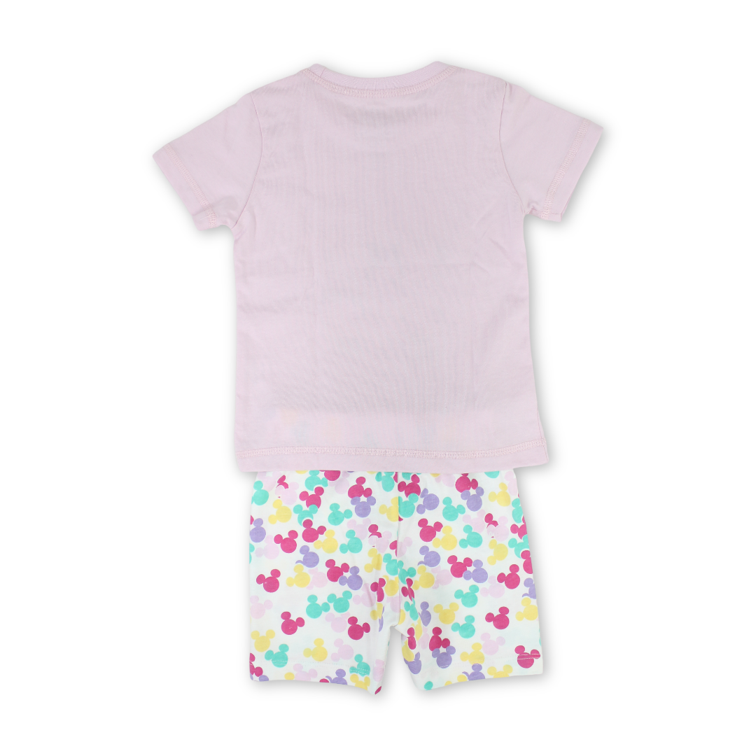Baby Girls Cotton Pajama – Pink with Mickey & Minnie Mouse Print