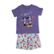Baby Girls Cotton Pajama – Purple with Mickey & Minnie Mouse Print