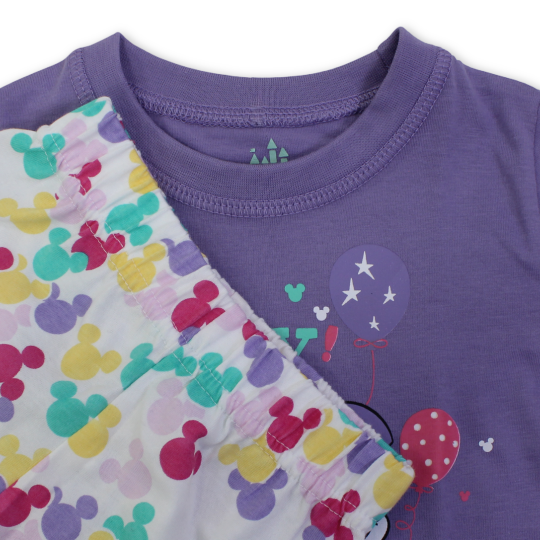Baby Girls Cotton Pajama – Purple with Mickey & Minnie Mouse Print