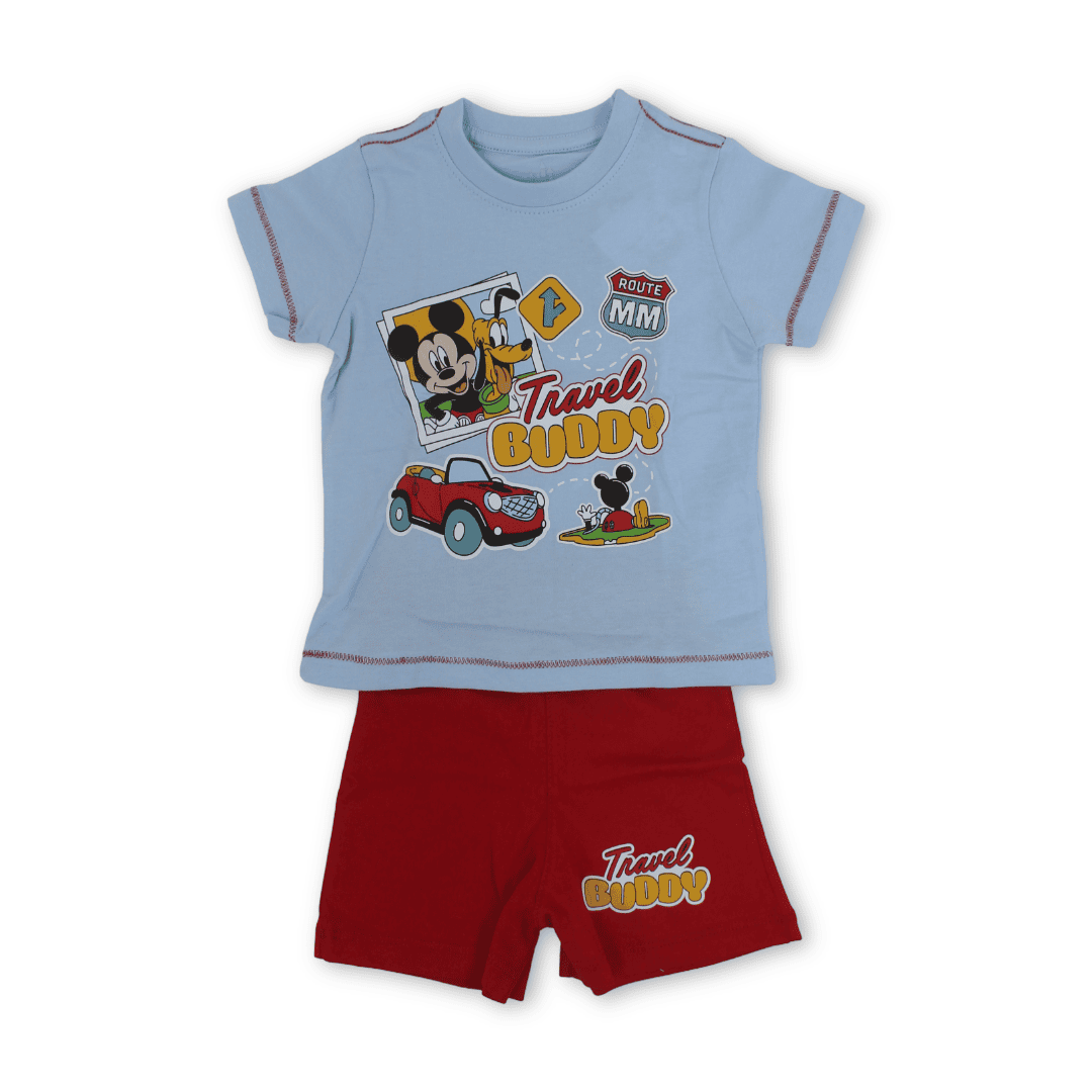 Baby Boys Cotton Pajama – Baby Blue with Mickey Mouse Print