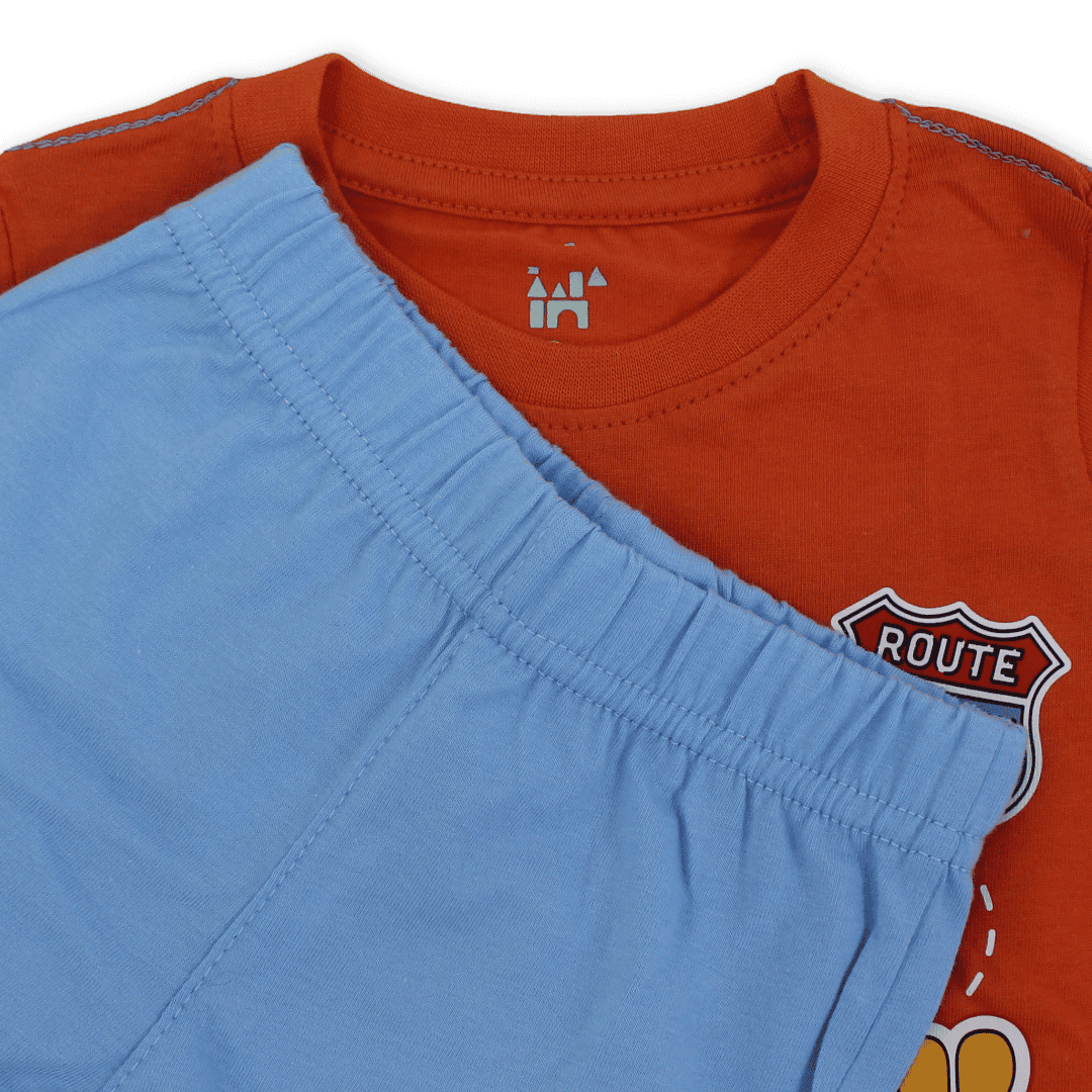 Baby Boys Cotton Pajama – Orange with Mickey Mouse Print
