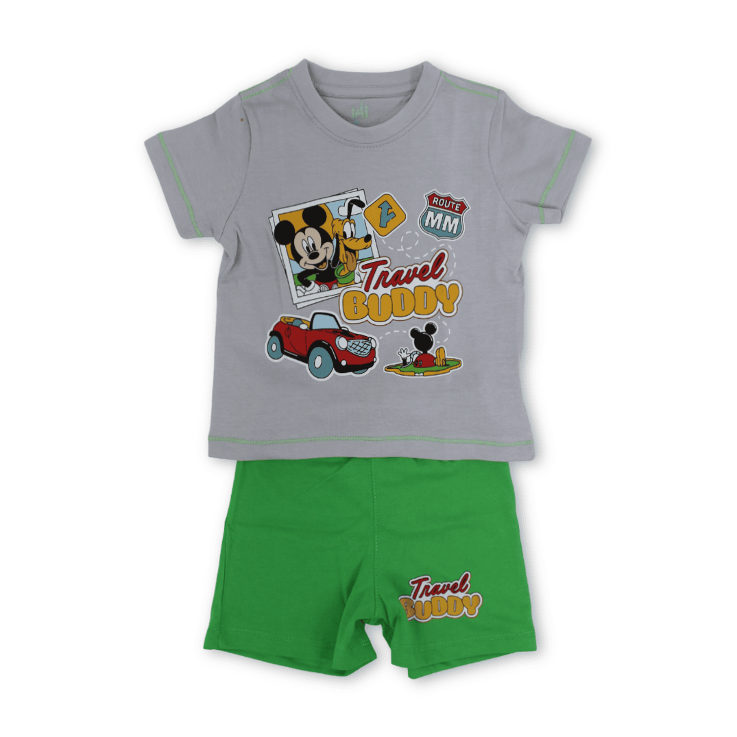 Baby Boys Cotton Pajama – Grey with Mickey Mouse Print
