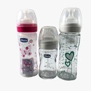 Chicco Baby Bottle Set Silicone/Glass – Assorted Sizes (250ml + 150ml + 150ml)