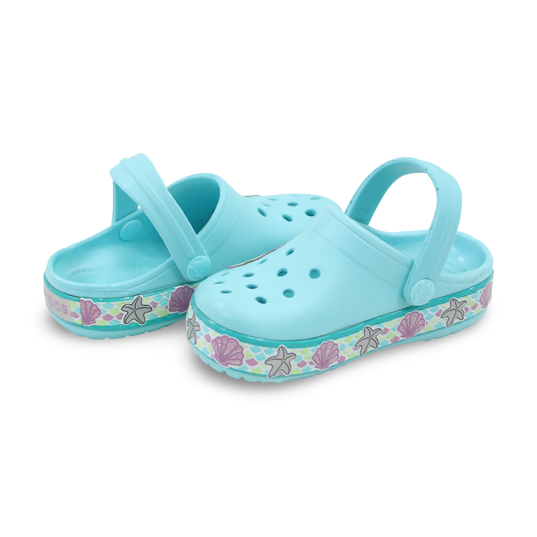 Girls Rubber Crocs – Aqua with Mermaid Design
