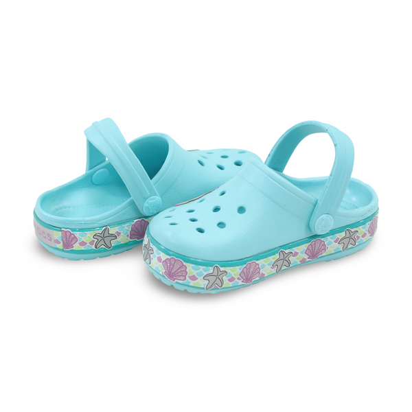 Girls Rubber Crocs – Aqua with Mermaid Design