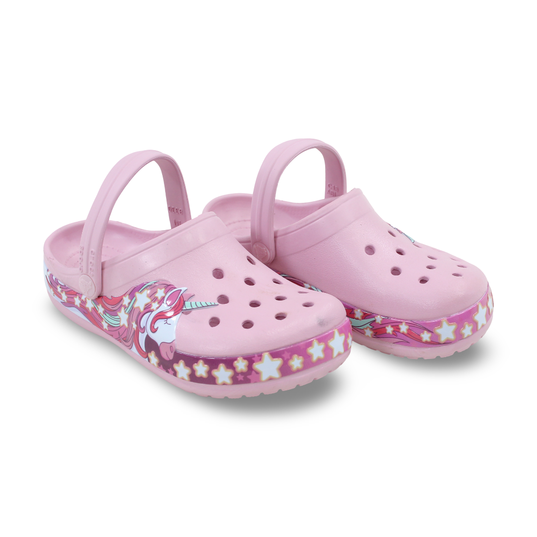 Girls Rubber Crocs – Pink with Unicorn Design - Clothing