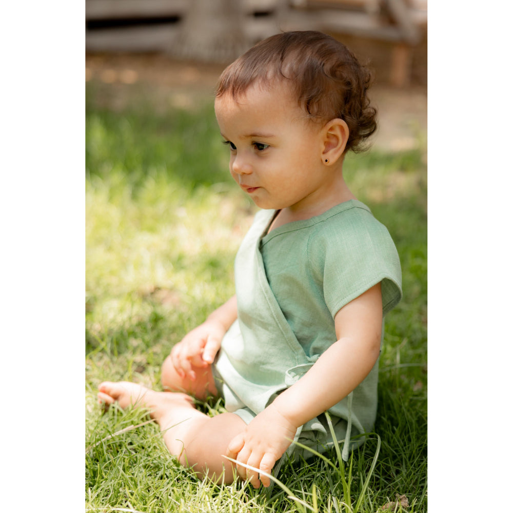 Baby Girls Linen 2-Piece Goldenrod Hug Kimono (Romper + Head Band) – Green - Clothing - CrocoDodo
