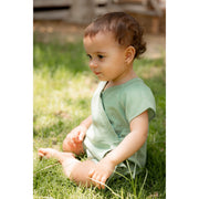 Baby Girls Linen 2-Piece Goldenrod Hug Kimono (Romper + Head Band) – Green
