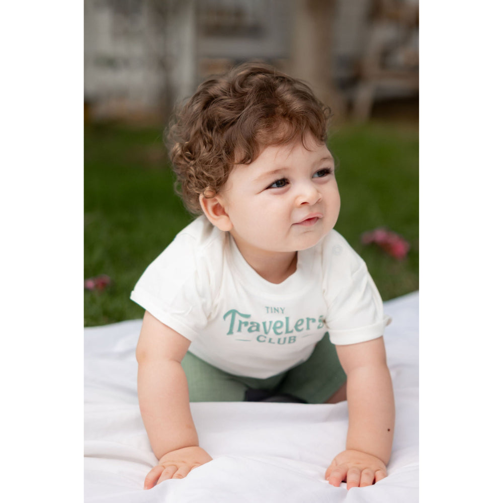 Baby Boys Linen & Cotton 2-Piece Tiny Traveler Outfit Set – Green + Off-White