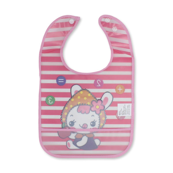 La Frutta PVC Baby Bib with Pocket – Striped Pink with Rabbit Print