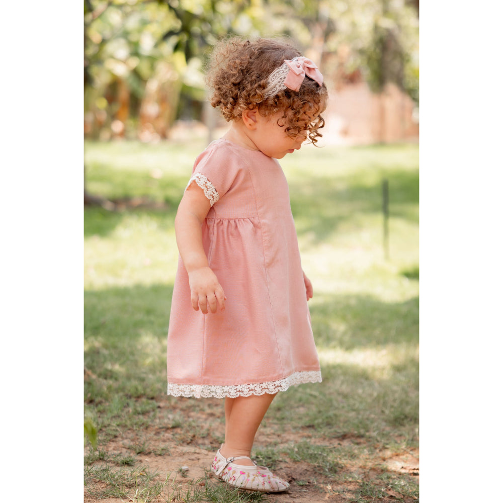 Baby Girls Linen 2-Piece Cotton Candy (Dress+ Head Band) – Pink