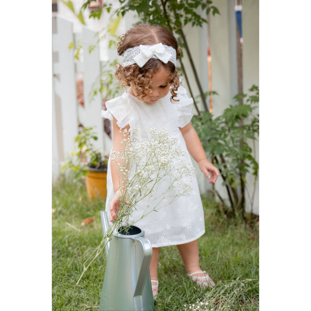 Baby Girls Linen 3-Piece Petite Mademoiselle (Dress + Head Band + Under Shorts) – White