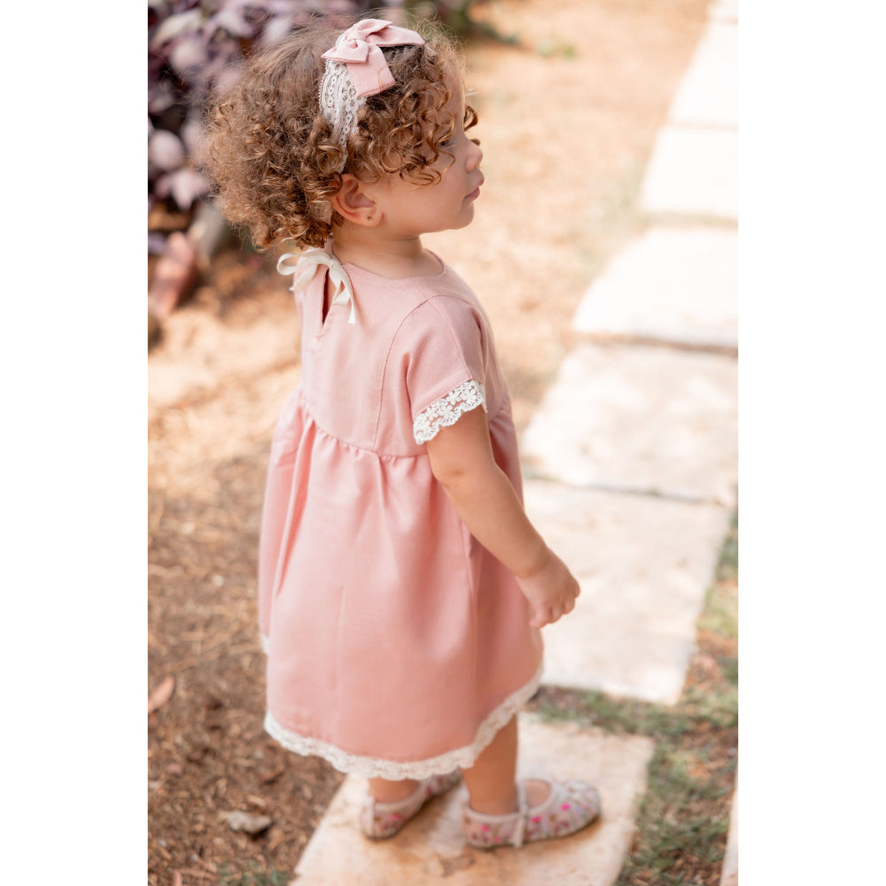 Baby Girls Linen 2-Piece Cotton Candy (Dress+ Head Band) – Pink