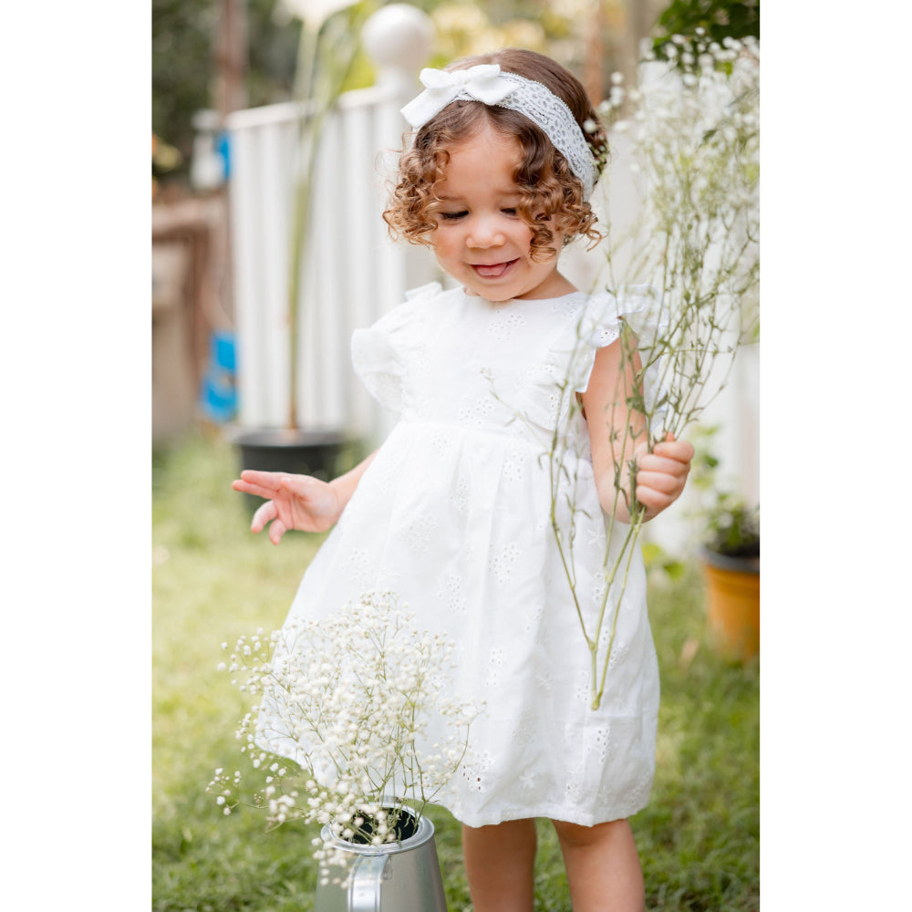 Baby Girls Linen 3-Piece Petite Mademoiselle (Dress + Head Band + Under Shorts) – White