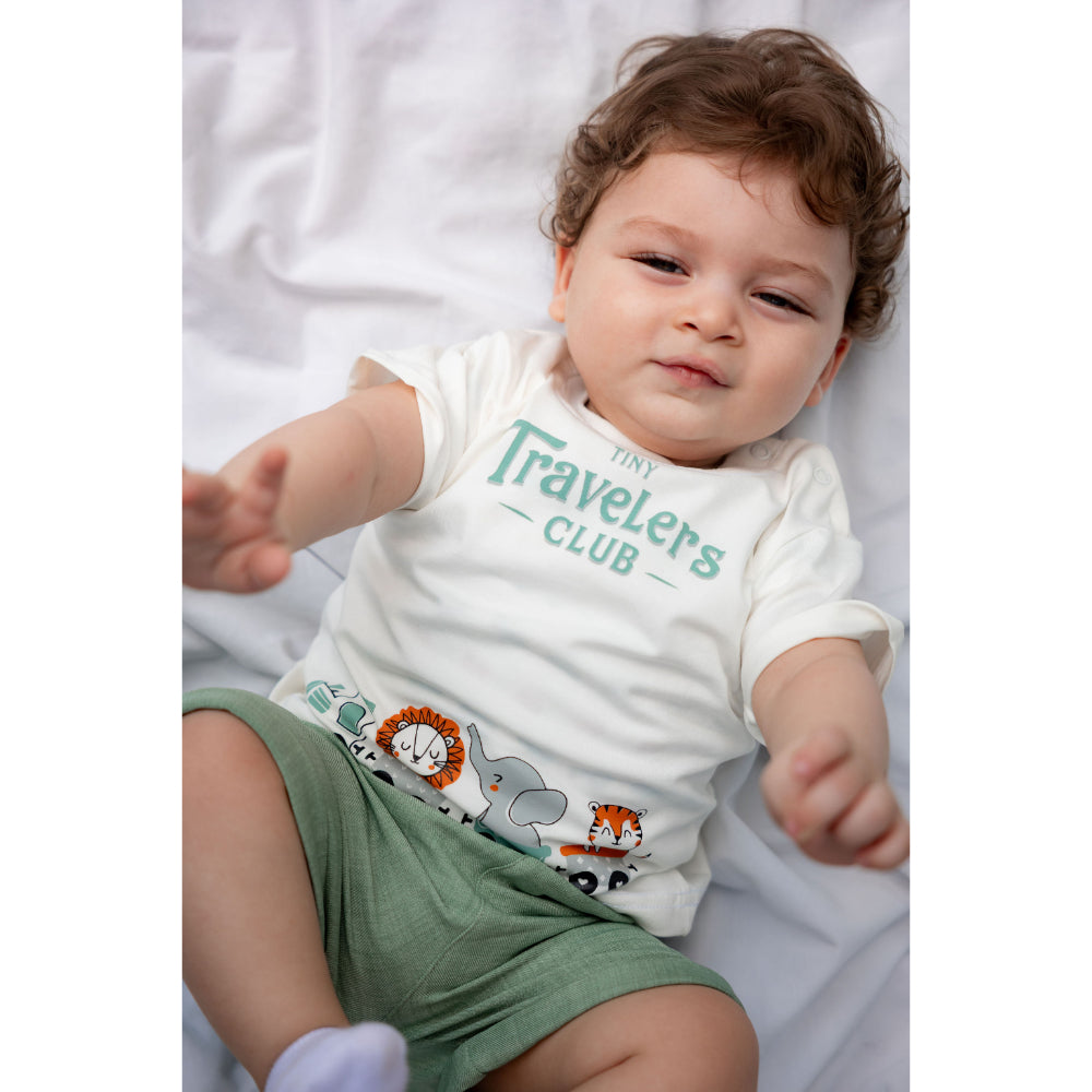 Baby Boys Linen & Cotton 2-Piece Tiny Traveler Outfit Set – Green + Off-White