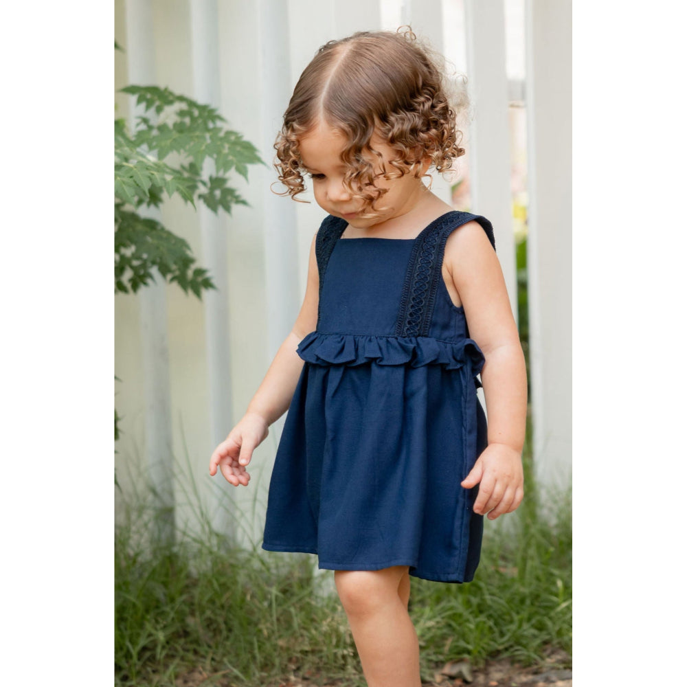 Baby Girls Linen 2-Piece Hidden Gem (Dress + Under Shorts) – Navy