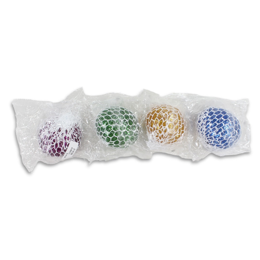 Fancy Glitter Sparkling Squishy Mesh Stress Relief Balls – 4 Pcs