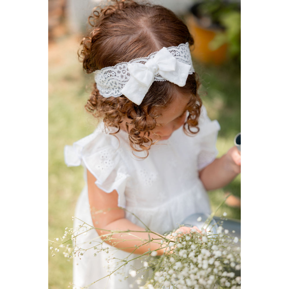 Baby Girls Linen 3-Piece Petite Mademoiselle (Dress + Head Band + Under Shorts) – White