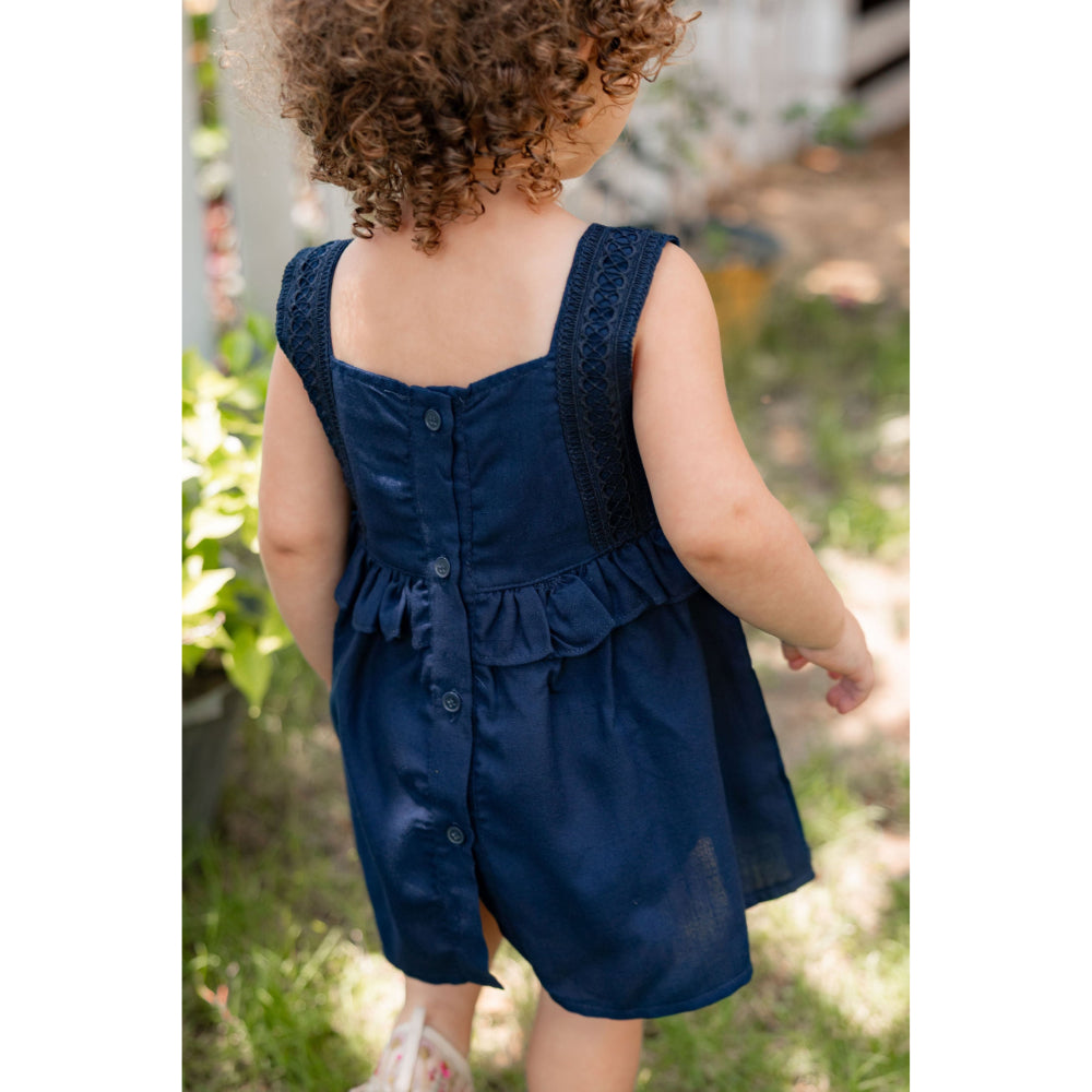 Baby Girls Linen 2-Piece Hidden Gem (Dress + Under Shorts) – Navy