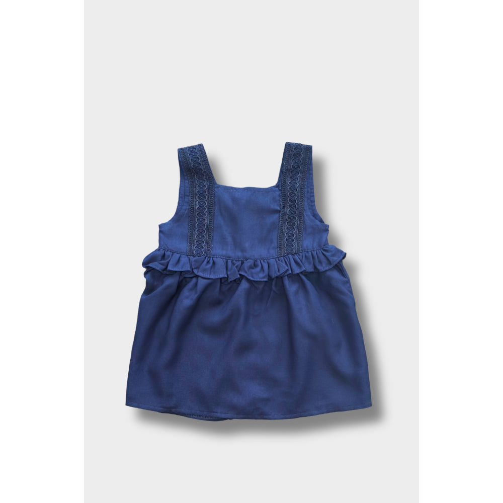 Baby Girls Linen 2-Piece Hidden Gem (Dress + Under Shorts) – Navy
