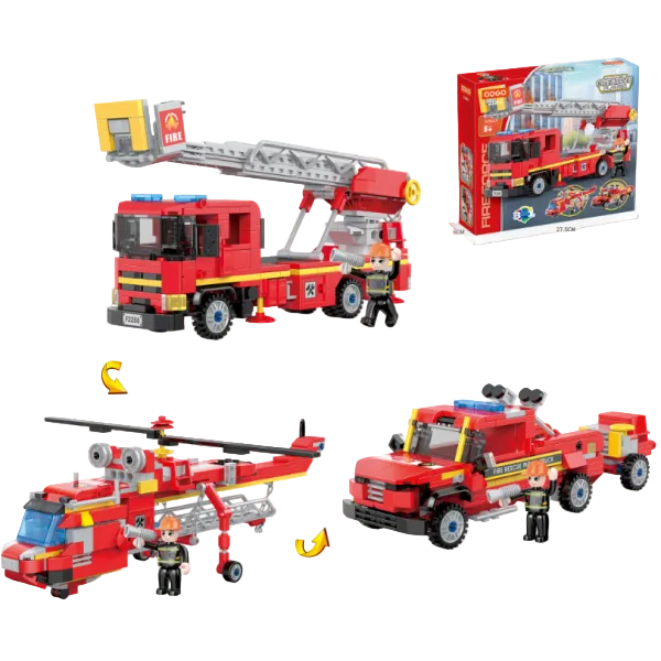 Cogo 3-in-1 Fire Force Ladder Truck Building Block Set – 369 Pcs - Toys