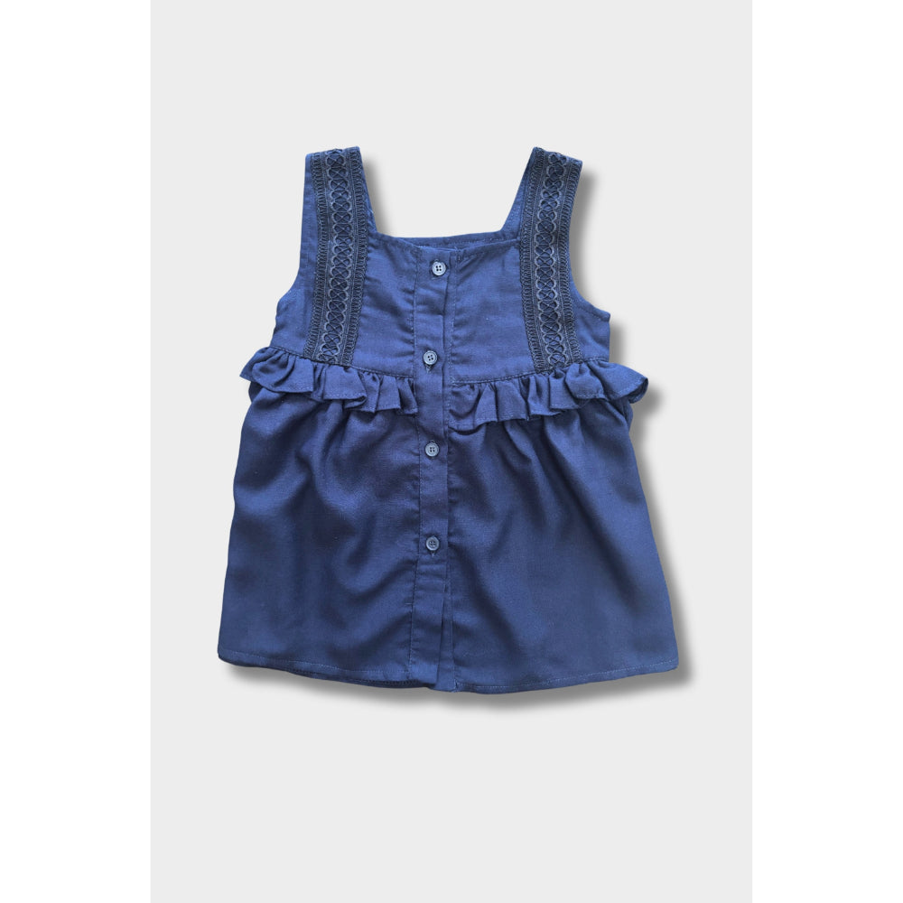 Baby Girls Linen 2-Piece Hidden Gem (Dress + Under Shorts) – Navy