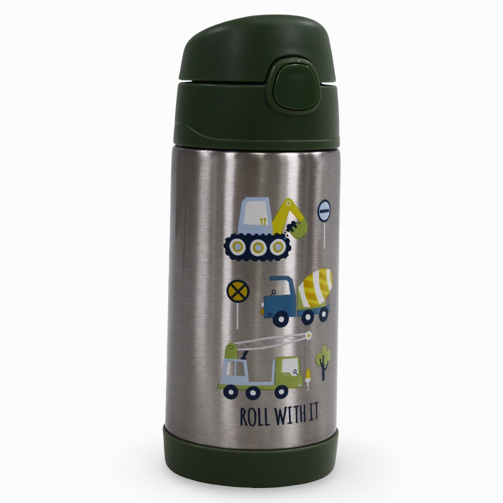 Stephen Joseph Double Wall Stainless Steel Bottle 350ml - Construction Vehicles Design