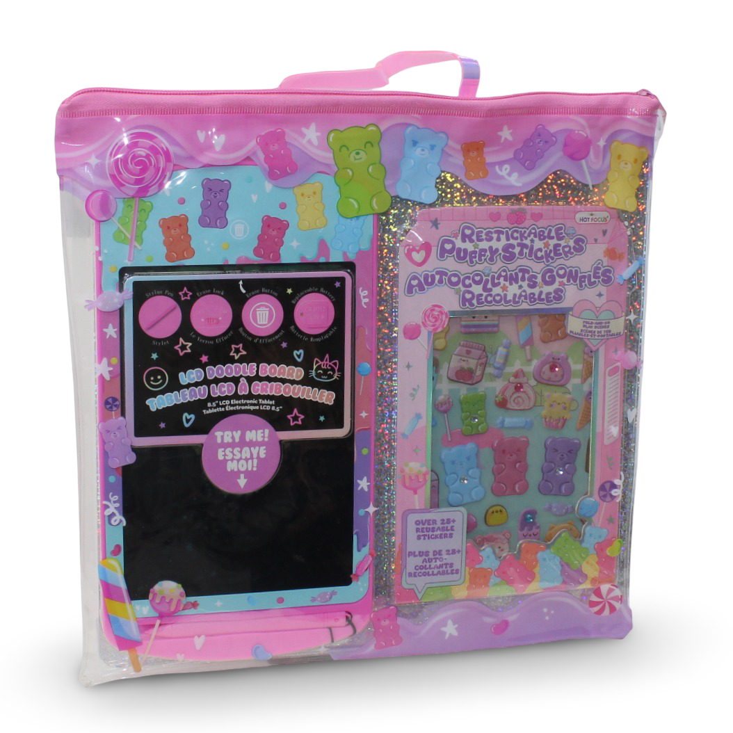 Hot Focus Sweet Vibes On the Go LCD Doodle Board + Restickable Stickers Play Set