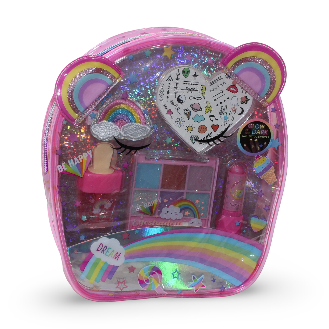 Hot Focus Makeup Backpack Set – Rainbow Unicorn Design
