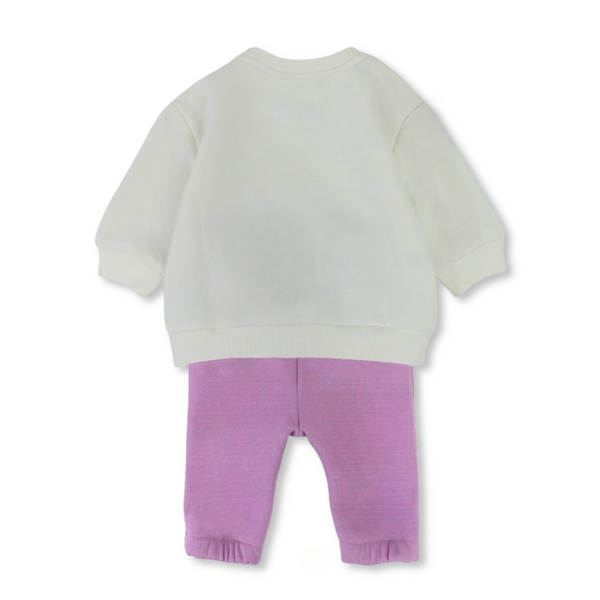 Baby Girls Cotton Pajama Set – Off White/Purple with Bear Head Print