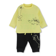 Baby Boys Cotton Pajama Set – Yellow with Dinosaur Print