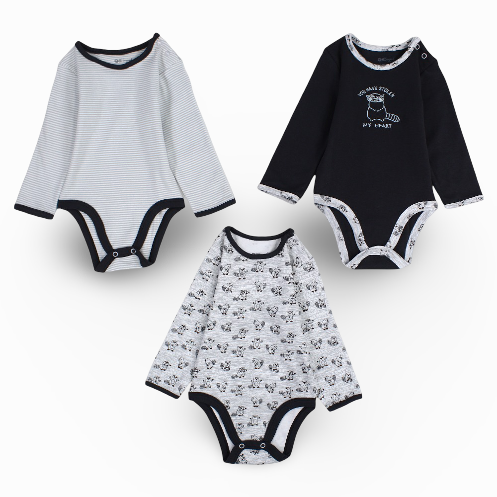 Unisex Cotton Long-Sleeved Underwear Bodysuit (Pack Of 3)