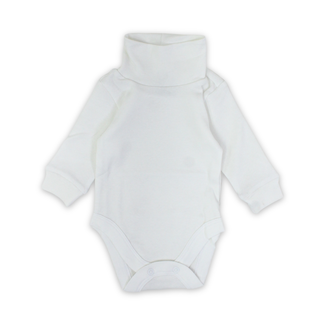 Unisex Baby Cotton Long-Sleeved Bodysuit High Collar – White