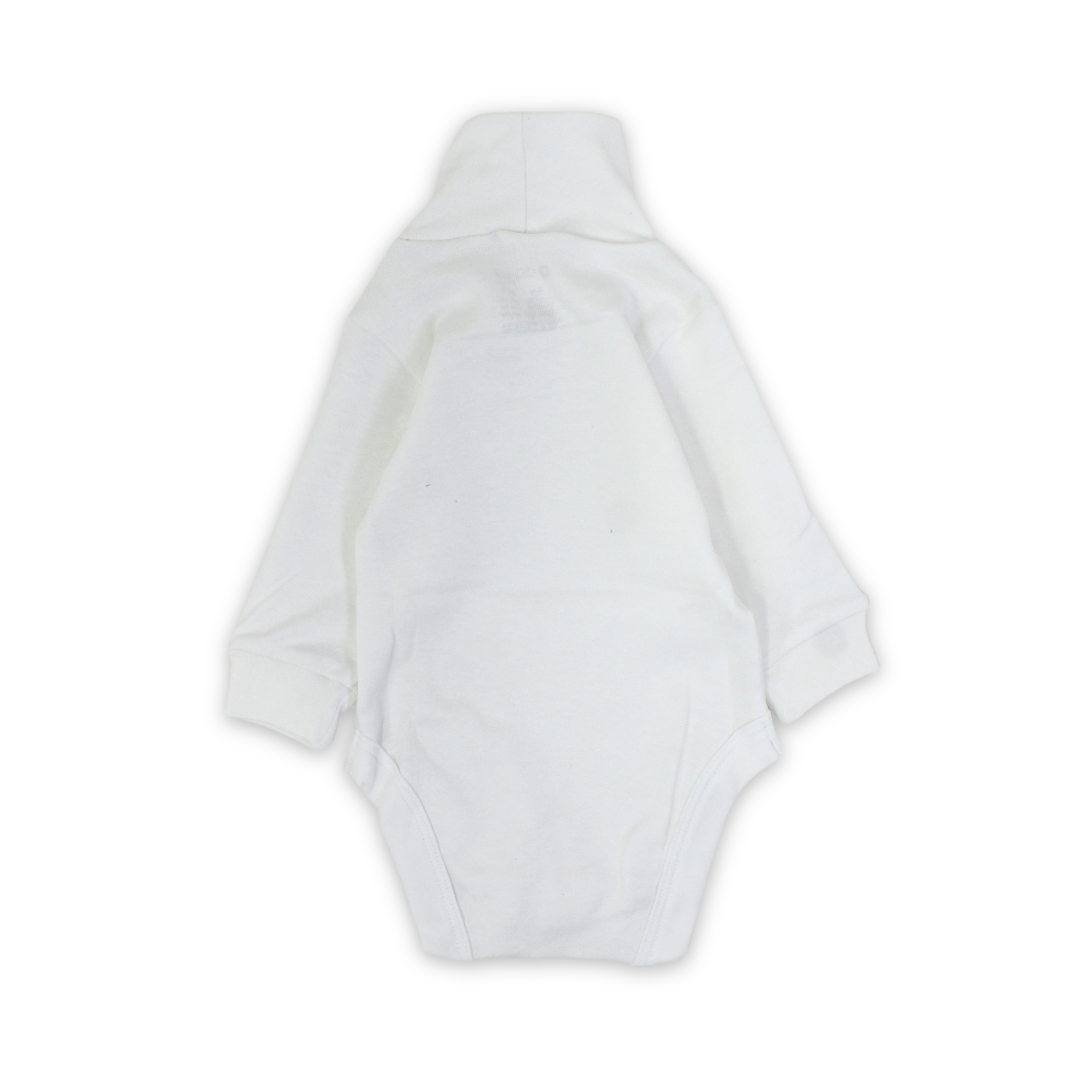 Unisex Baby Cotton Long-Sleeved Bodysuit High Collar – White