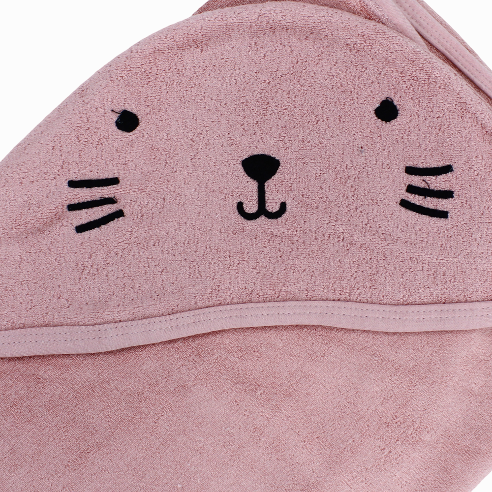 Baby Hooded Towel - Off-white & Dusty Pink