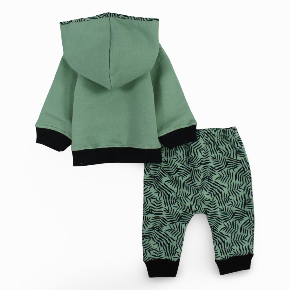 Baby Boys Cotton Hooded Pajama Set - Green with Giraffe Design