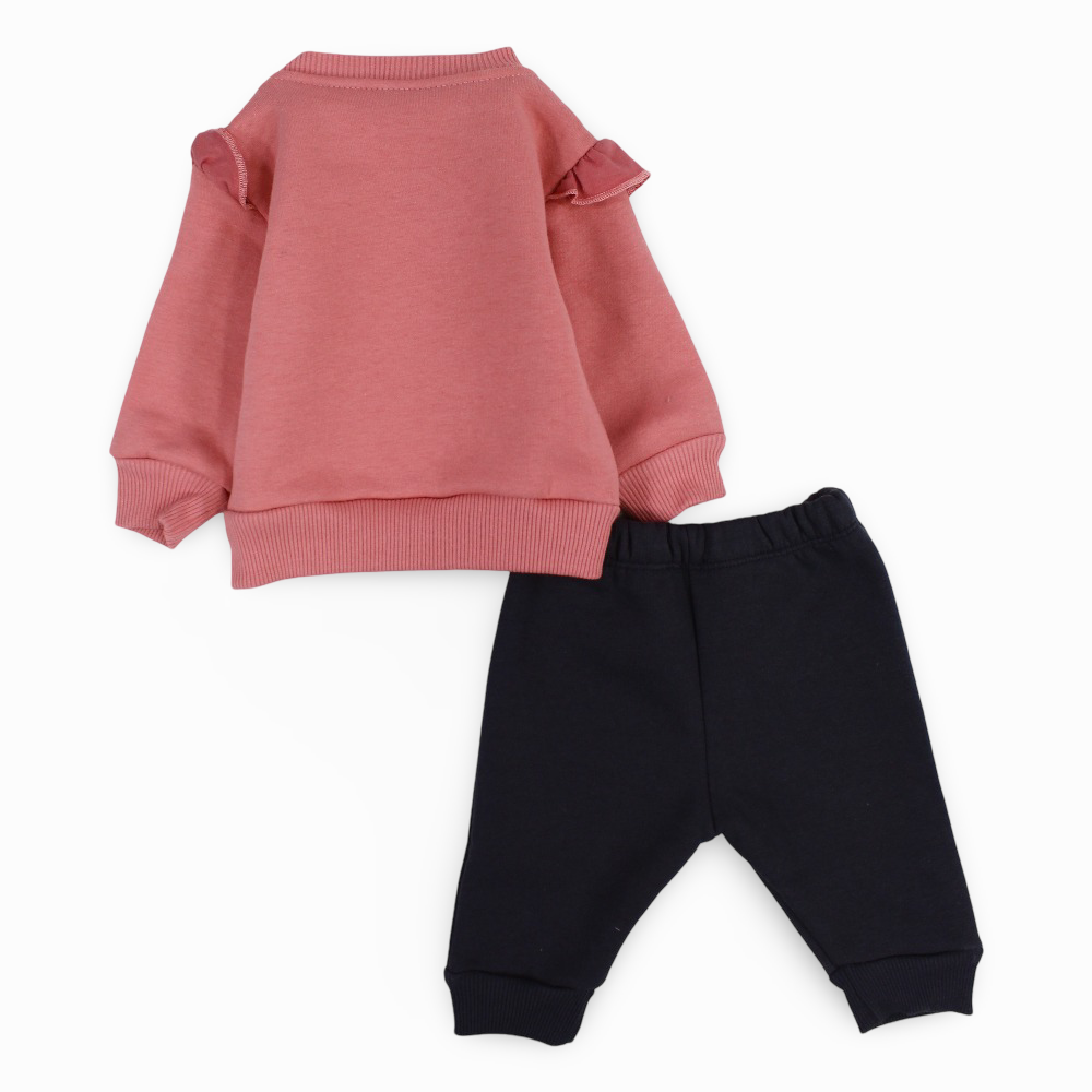 Baby Girls Cotton Pajama Set - Salmon with Cute Heart Design