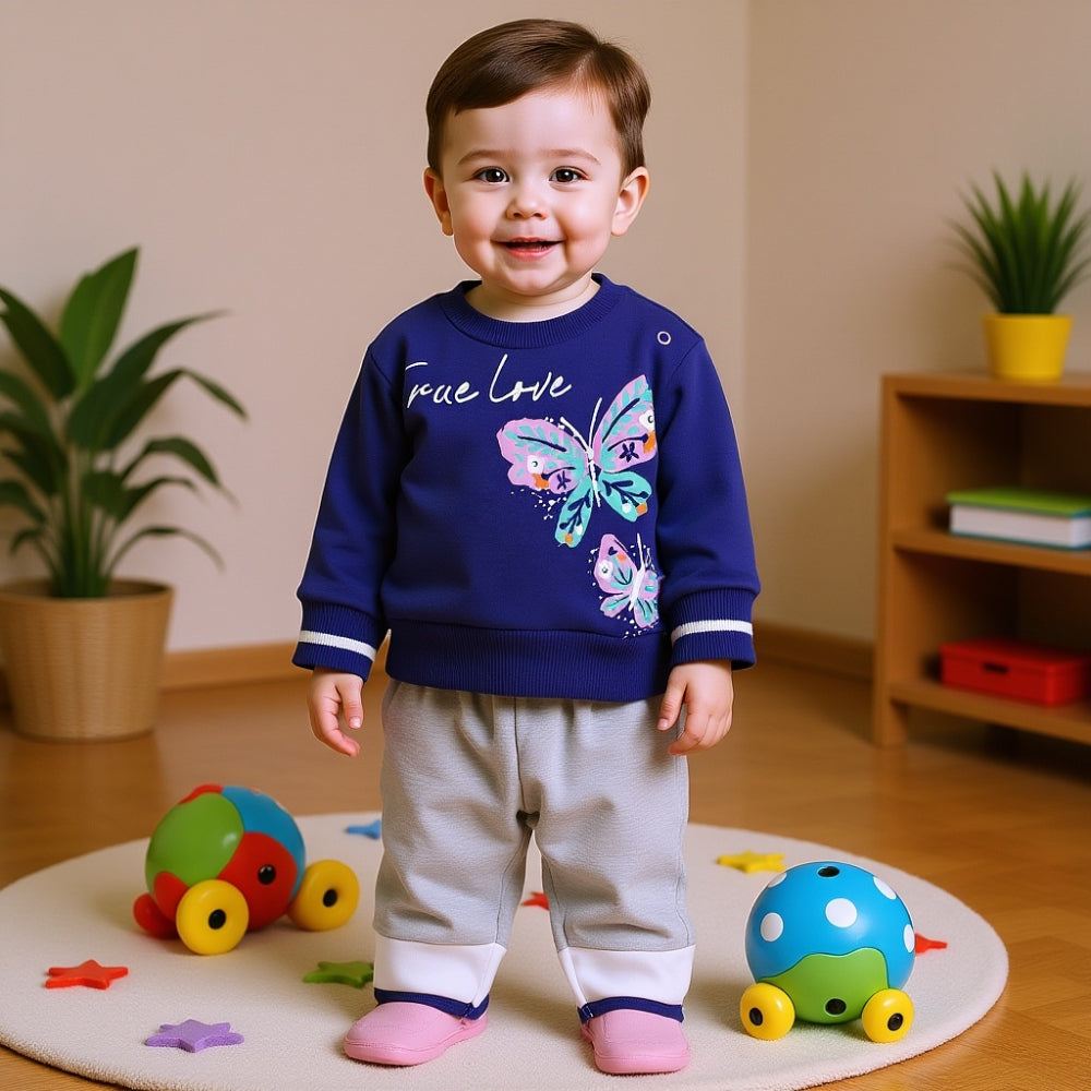 Baby Girls Cotton Pajama Set - Purple with Butterfly Design