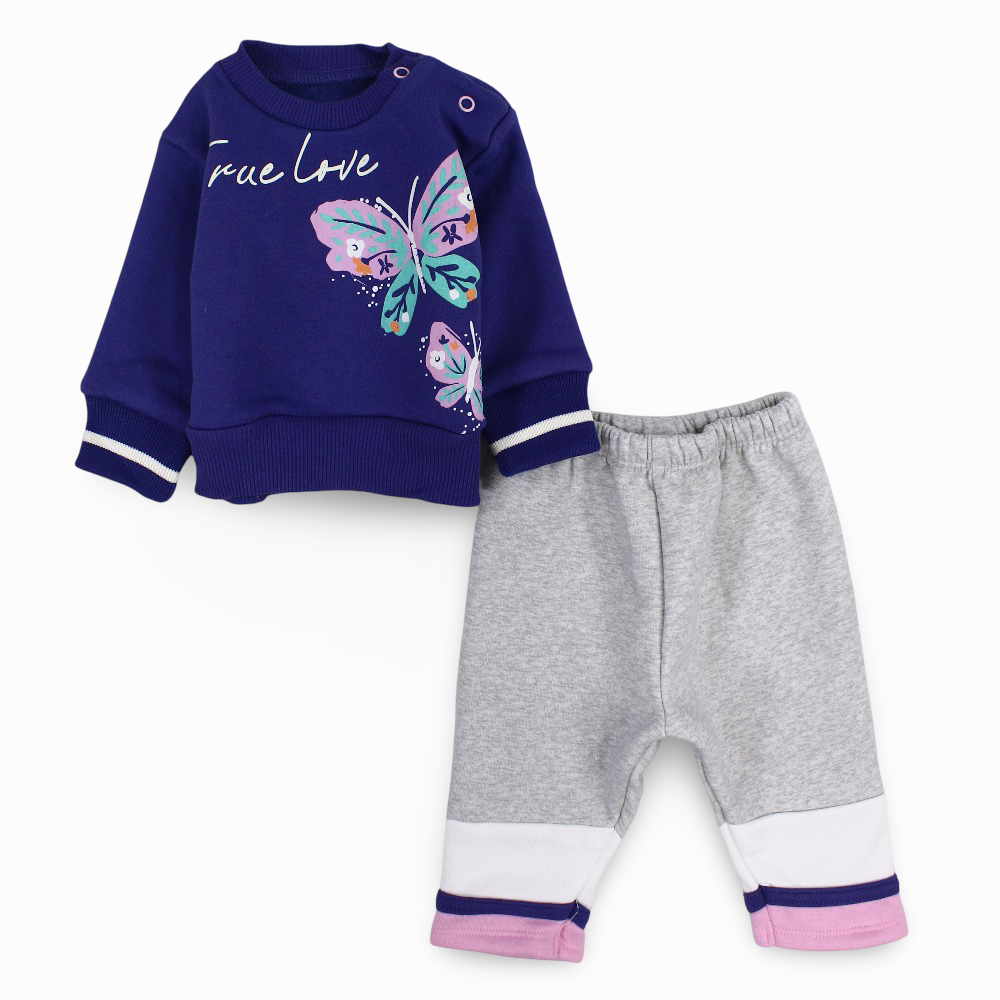 Baby Girls Cotton Pajama Set - Purple with Butterfly Design