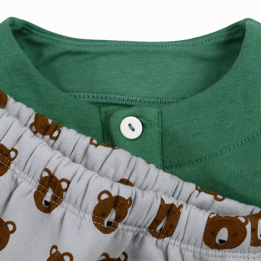 Baby Girls Cotton Pajama Set - Green with a Sleepy Bear Design