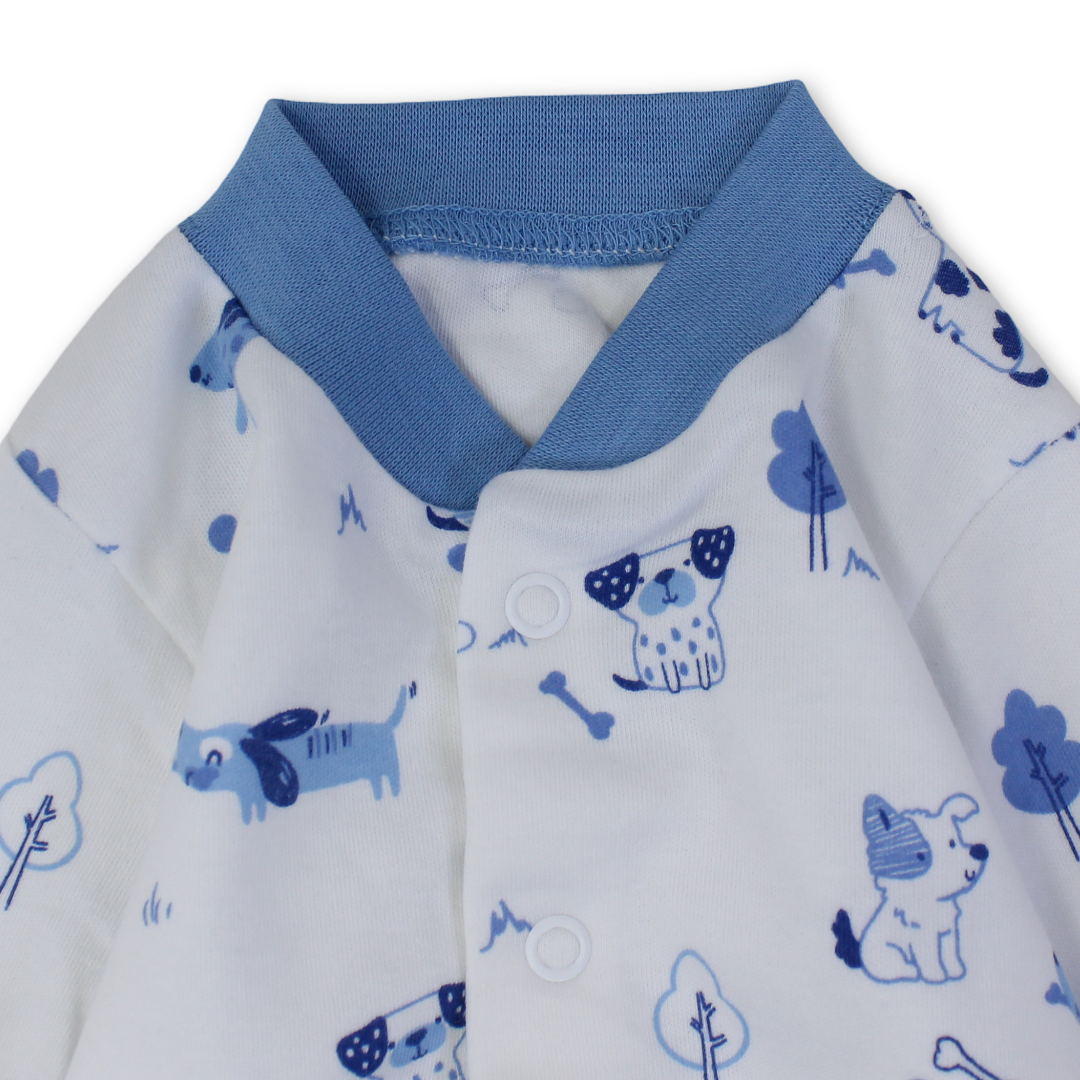 Baby Boys Cotton Footless Onesie – White with Dogs Print