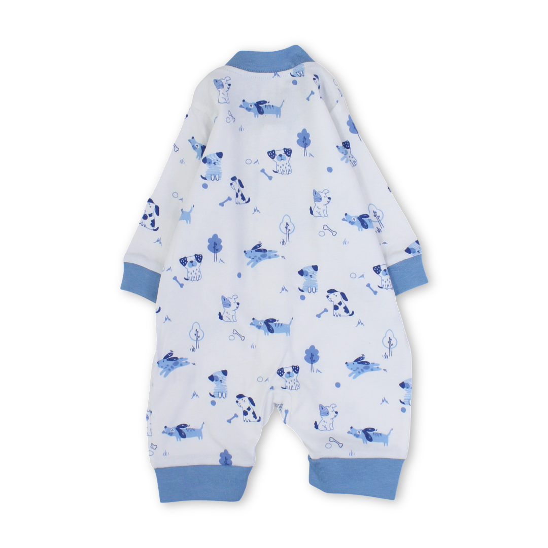 Baby Boys Cotton Footless Onesie – White with Dogs Print