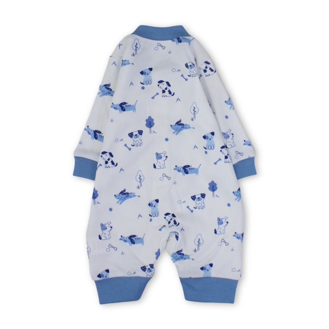 Baby Boys Cotton Footless Onesie – White with Dogs Print