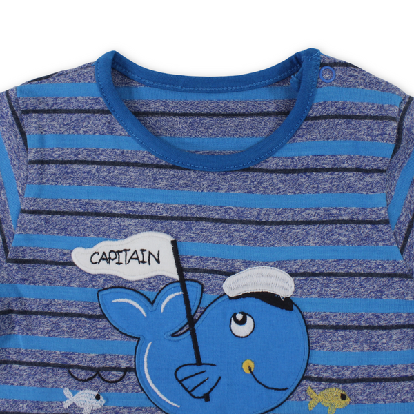 Baby Boys Cotton Romper – Blue & Grey with Dolphin Print