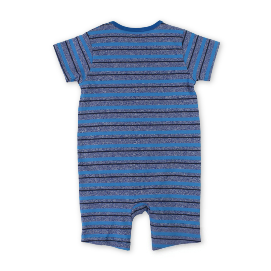 Baby Boys Cotton Romper – Blue & Grey with Dolphin Print